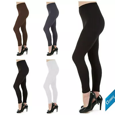 Ladies Womens Plain Leggings Full Length Cotton Black + Colours UK Size 6 - 26 • £6.49