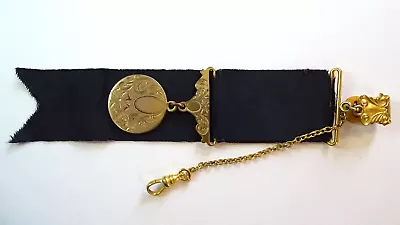 Antique HAA & CO Etched Black Ribbon Watch Fob • $15.99