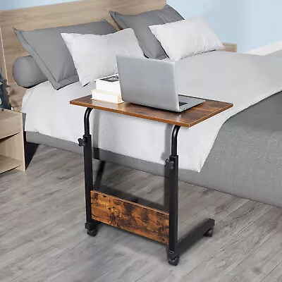 Adjustable C Shaped Side Sofa Table Laptop Bedside End Table W/ Rolling Wheel • $47.98