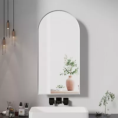 Arched Bathroom Mirror Cabinet Metal Framed Premium Silver Wall Mounted Storage • £84.99