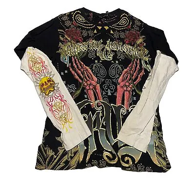 Vintage Y2k Christian Audigier Layered Shirt Goth Grunge Men's Large AB7 • $95