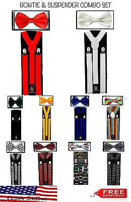 SUSPENDERS And BOW TIE COMBO SET-Tuxedo Classic Fashion Suspender And Bowtie • $9.35