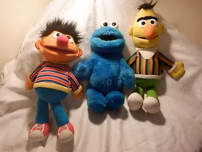 Vtg Bert & Ernie Cookie Monster Hand Puppets 16”-20  Playskool Sesame Street • $45.99