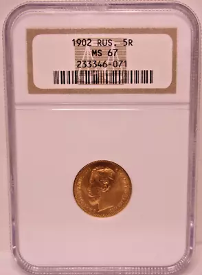 1902 Russia 5 Roubles Gold  NGC MS67 • $700