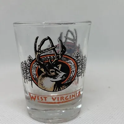 Vintage Shot Glass West Virginia Made In Taiwan Deer Buck Rack Trees Hunter • $8