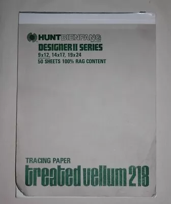 Tracing Paper Treated Vellum 218 9x12 100% Rag Content Huntbienfang Designer II  • $12.99