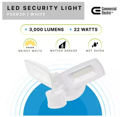 Commercial Electric White Outdoor Twin Head Motion Flood Light 3000 Lumens • $27.99