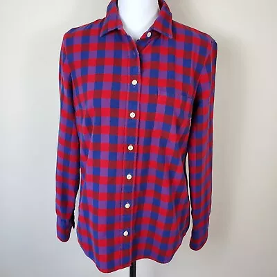 J. Crew Womens Top 6 Red Blue Boy Fit Button Front Long Sleeve Plaid Shirt • $19.99