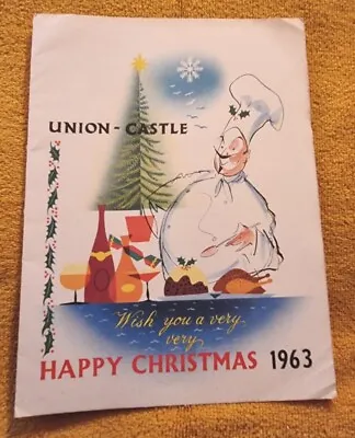 1963 S.S.Braemar  Castle Menu 25/12 Christmas Union-Castle Line • £9.99