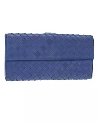 Pre Loved BOTTEGAVENETA BOTTEGA VENETA INTRECCIATO Long Wallet Leather Blue Auth • $1223