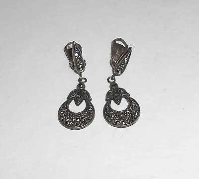 Pair Of Antique Marcasite Clip On Earrings • £12