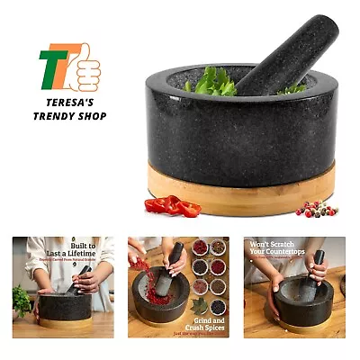 Heavy Duty Mortar And Pestle Set With Bamboo Base Extra Large 4 Cups 100% N... • $55.99