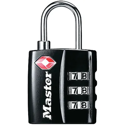 Master Lock 4680EURDBLK TSA 3-Digit Combination Black Finish 30mm Padlock • £15.05