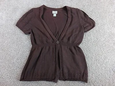 Motherhood Women's Sweater Size M Brown Solid Cardigan Cotton Short Sleeve • $7.99