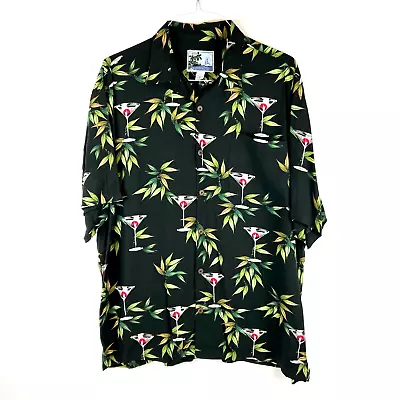 Aftco Bluewater Hawaiian Shirt Straight Up Martini Tropical Print !00% Rayon L • $19.95