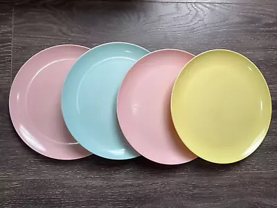 4 Sun Valley MELMAC Dinner Plates PINK BLUE YELLOW Vintage 9 1/2  Melamine • $14.99