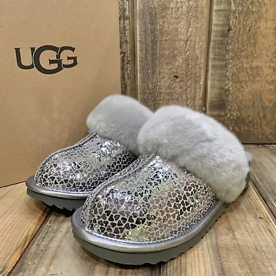 Ugg Cozy Ii Gel Hearts Slipper Slide Silver Wool Big Kids Us 4 Fits Women Us 6 • $63