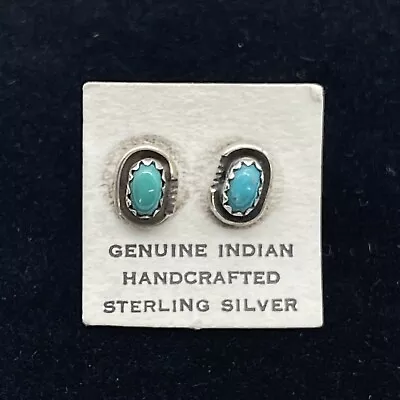 Native American Navajo Sterling Silver Green Turquoise Post Earrings • £22.15