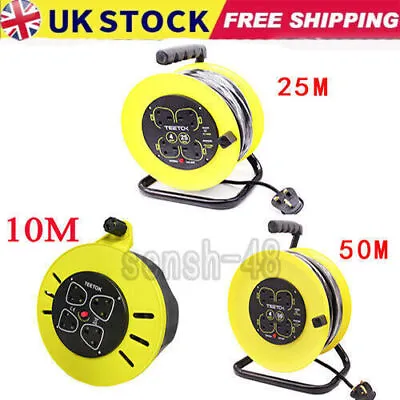 Outdoor Extension Cable Reel 10/25/50m 13A 4Way Gang Socket Electrical Lead UK • £13.60