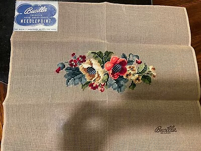 Vintage BUCILLA Floral Needlepoint Canvas- Partially Complete-17.5x14.5 -EVC • $21.99