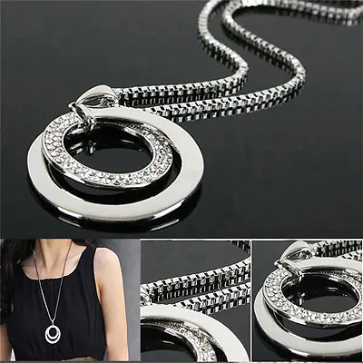 Lady Crystal Rhinestone Silver Plated Long Chain Pendant Necklace Gift CRC_T Nw • £4.50