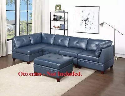 Living Room 5pc Modular Sectional Genuine Leather 3 Chairs 2 Corners Blue • $1660