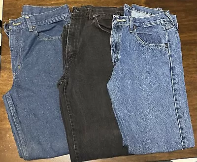 3 Pair Mens Wrangler 32x32 Straight Leg Regular Cotton Denim Blue Jeans Lot Of 3 • $49.99