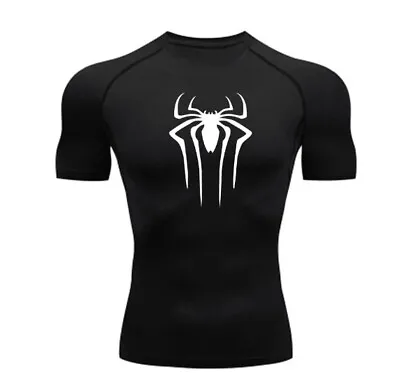 SPIDER Men's GYM Compression Shirt T-Shirt Short Sleeves Quick Dry Breathable • $18.94