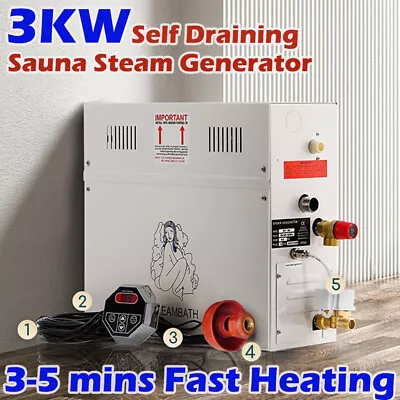 3KW Sauna Steam Generator With Auto Drain & Waterproof Control Fit For 106 Cu.ft • $250.65