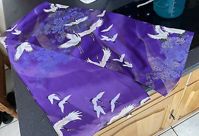 Vibrant Purple Japanese Cranes Birds Flowers Gorgeous Floaty Oblong Floaty Scarf • £18