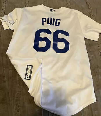 YASIEL PUIG Los Angeles DODGERS Baseball MLB Youth MEDIUM Jersey FREE SHIP White • $25.49