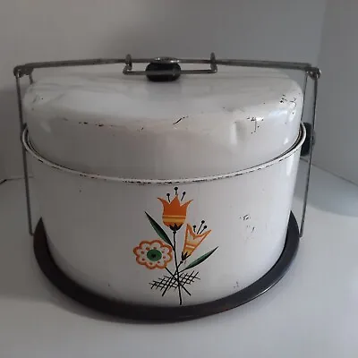 $15.40 • Buy Metal Covered Cake Carrier Vintage Retro Shabby Chic Yellow Floral