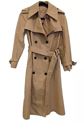 Vintage 70s Designer Etienne Aigner Belted Tan Trench Coat Leather Accents • $124.99
