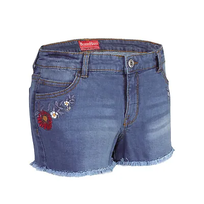 £10.99 • Buy Ladies Denim Shorts Stretchy Hot Pants Embroidered Distressed Jeans Short