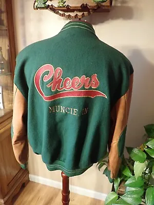 Vintage Montee Varsity Jacket Size L Leather Sleeves & Trim CHEERS Bar Muncie IN • $115