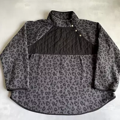 J Crew Sweater Womens 3x Plus Fleece Pullover Animal Print Black Gray • $18.77