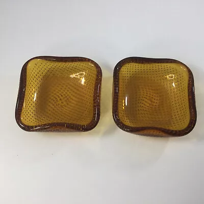 Murano Glass Vintage Amber Glass Ashtrays Controlled Bubbles Set Of 2 • $48