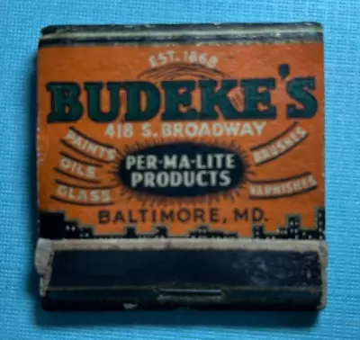 21 Feature Matchbook Cover Budeke's  Baltimore Maryland Paint Brushes  • $5