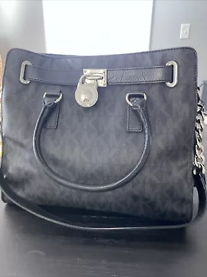 Michael Kors Hamilton Handbag Black Monogram With Padlock  • $90