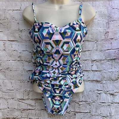 LA BLANCA Geometric Pastel Tankini Swim Suit Pink Blue Bottoms Sz 6 Top I Sz 10 • $20