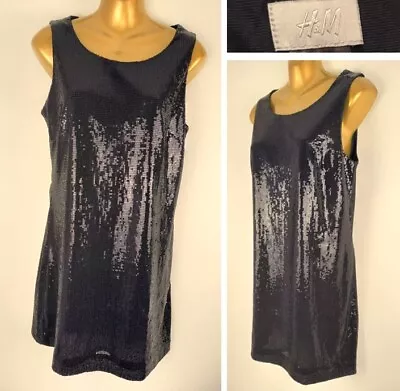 H&M Black Sequin Micro Mini Dress - Party - Approx Size 8-10 - Spring/ Summer • £9.99