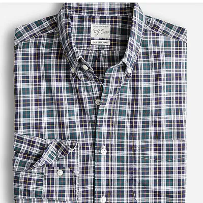 J. Crew Secret Wash Cotton Poplin Shirt Bella Plaid Blue Green Size XL New Class • $22