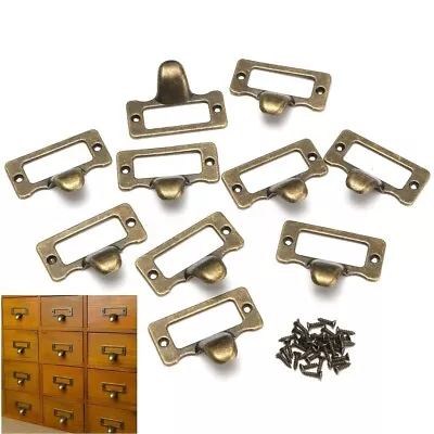 Vintage Style Antique Brass Label Tag Pull For Cabinet Drawer Pack Of 10 • $24.44