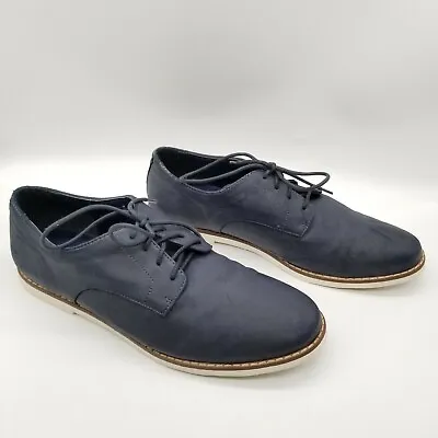 $12.79 • Buy Zara Men Navy Leather Round Toe Lace Up Casual Oxford Shoes US 10 EU 43
