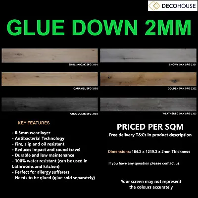 2mm LUXURY VINYL PLANK - GLUE DOWN WATERPROOF FLOOR EASY DIY TILE DRY BACK WPC • $20