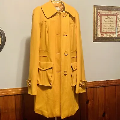 Tulle Peacoat Womens XL MUSTARD Coat Wool Blend Long Jacket EUC • $59.95