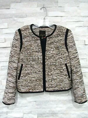 McGinn Black White Orange Yellow Tweed Hook Front Classic Jacket Blazer 6 • $27.99