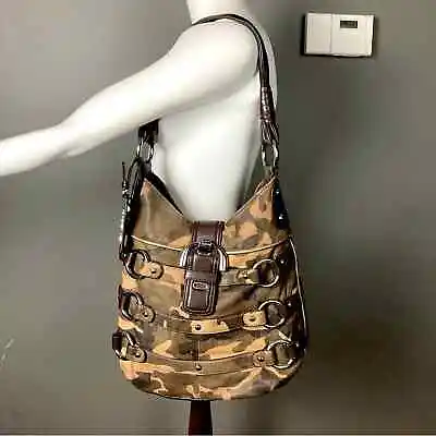 B. Makowski Shoulder Bag Camo Leather Bridle Equestrian Chunky Hardware Hobo • $105