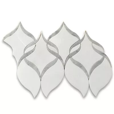 T89B0H Thassos White Marble Helix Ribbon Waterjet Mosaic Tile Carrara White • $54.99