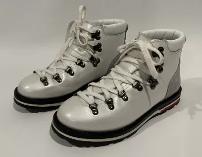 Moncler Sz 8/38 Blanche White Ankle Leather Hiking Boots • $159.99